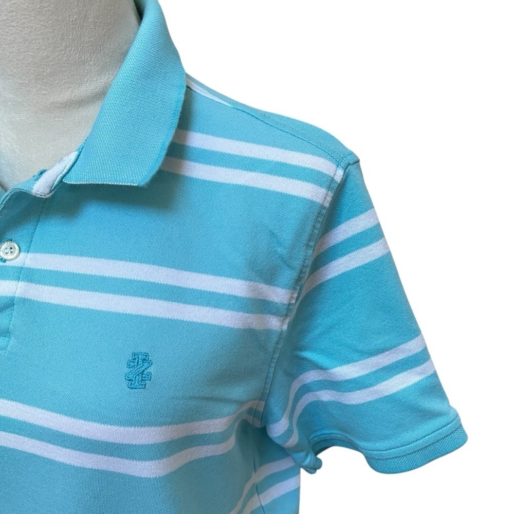 IZOD Men’s Medium Polo Shirt Blue White Stripes Soft Golf - Picture 2 of 8